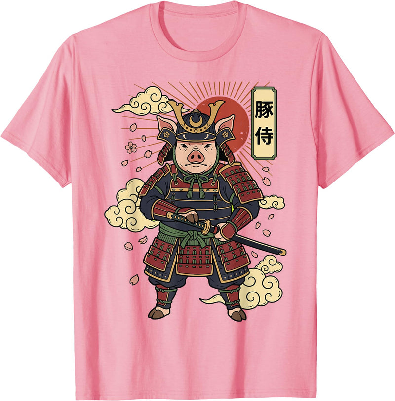 Samurai Pig Anime Japan Pig Samurai Japanese Warrior T-Shirt - Pink