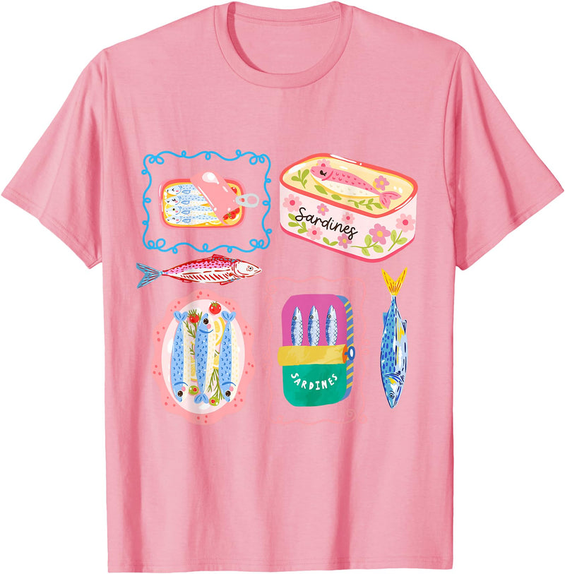 Add To Cart Tees Vintage Sardines Shirt Cute Retro Fish Aesthetic Tee T-Shirt - Pink