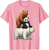 Cute Bear Panda Polar Bear Stack Funny Wildlife Funny Bears Stacked Panda Grizzly Polar Bear Trio Meme Art T-Shirt - Pink