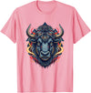 Wild Buffalo Bison Tribal Western Spirit Fierce Wild Bison Head Tribal Geometric Buffalo T-Shirt - Pink