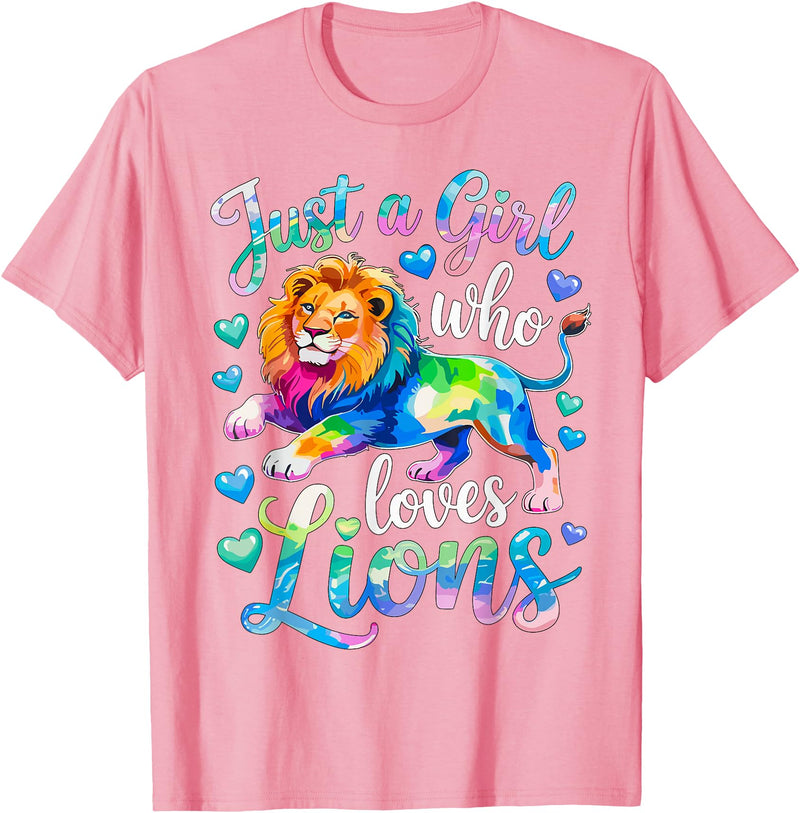 Funny Lion Lover Lion Animal Just a Girl Who Loves Lions T-Shirt - Pink