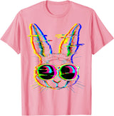 Trippy Rabbit Vibrant Glitch Effects Vaporwave EDM Lover T-Shirt in Pink