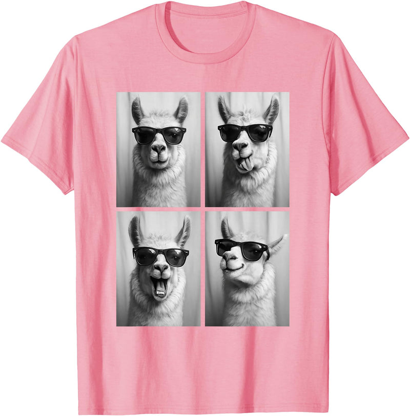 Funny Animal Selfie Booth Tee Cool Llamas Sunglasses Jungle Animal Meme Selfie Booth T-Shirt - Pink