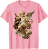 Vintage Angel Aesthetic Classical Art Cute Cherub Angel with Bear Baroque Renaissance Aesthetic T-Shirt - Pink