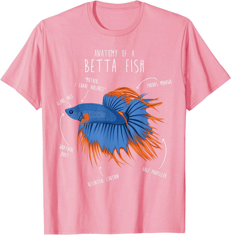 Cool Dog Gifts Betta Fish Siamese Fighting Fish Anatomy, Funny Aquarium Pet T-Shirt - Pink