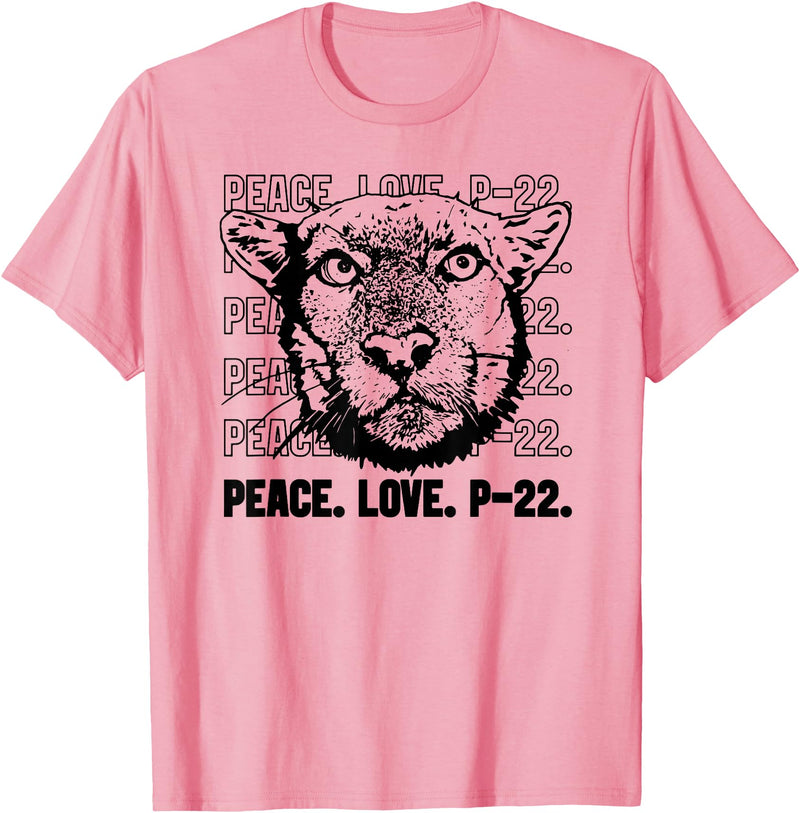 P22 Mountain Lion Tee Shirts for Nature Lovers P-22 Mountain Lion Legend LA California Art P22 Peace Love T-Shirt - Pink
