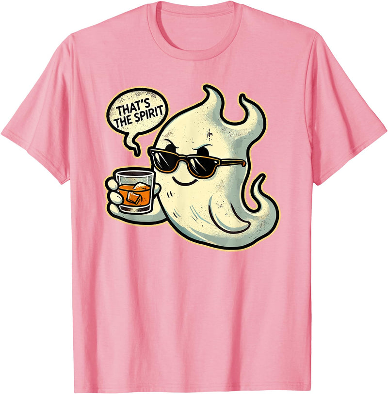Nerrrdy Cool Ghost Whiskey Pun Men Women Funny Halloween T-Shirt - Pink