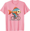 Is like a Fish with a Bicycle Nice Fish Riding Bike, Fish and Bicycle T-Shirt - Pink