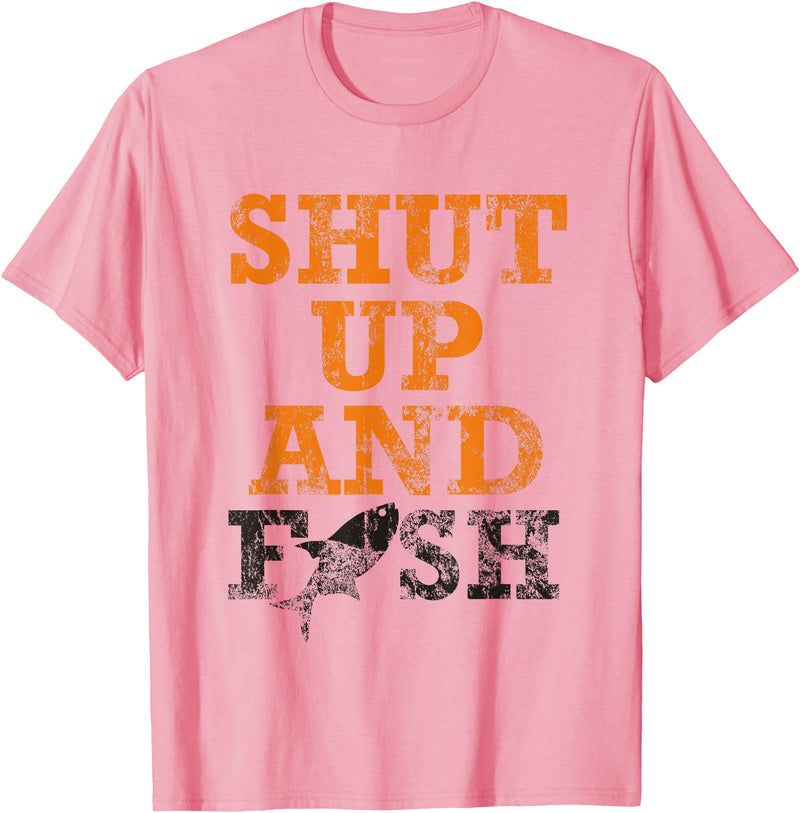 Green Cow Land Shut Up And Fish Distressed apparel T-Shirt - Pink