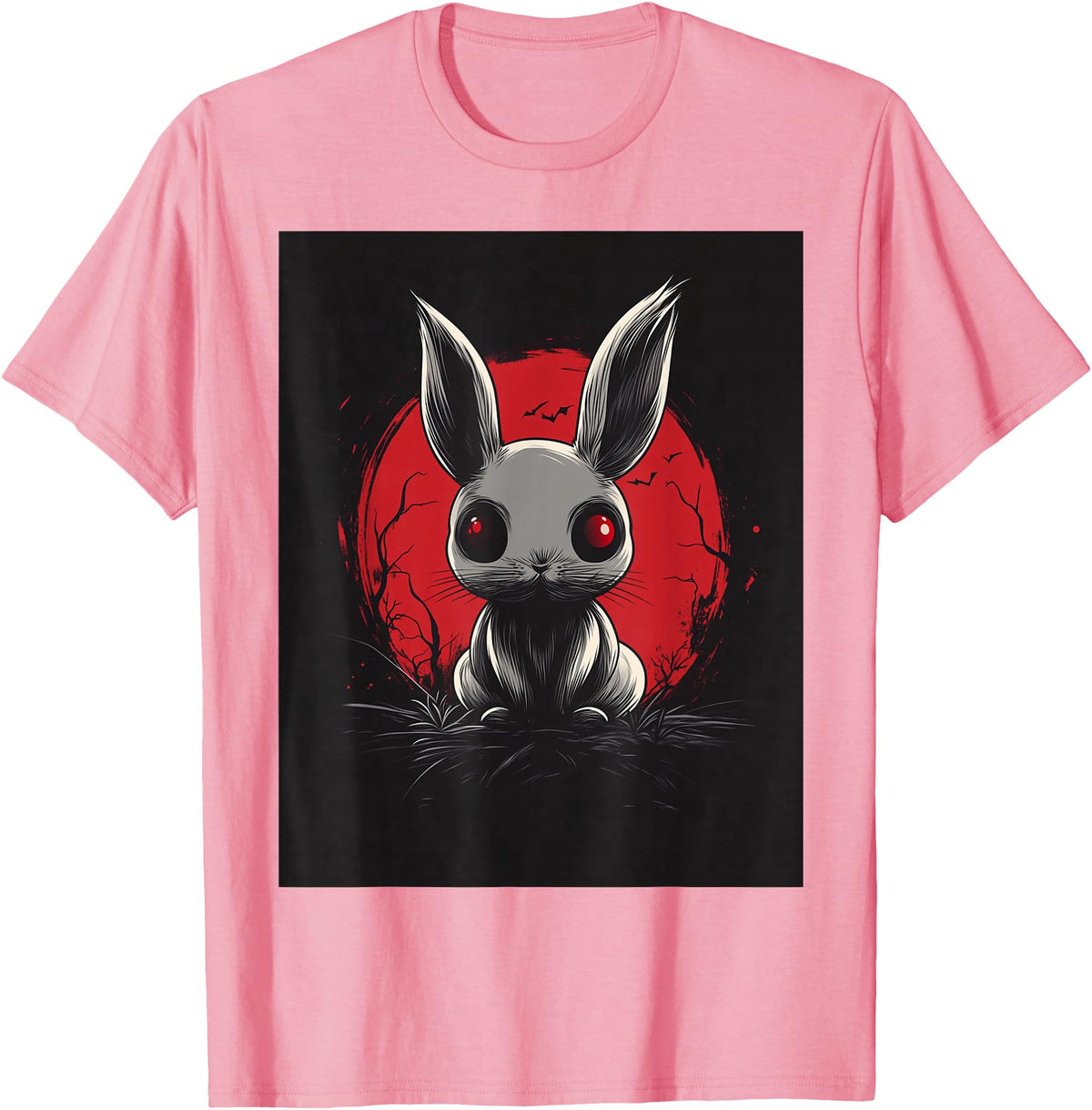 Bunny Anime Goth Scary Men Women Creepy Gothic Anime Rabbit T-Shirt in Pink