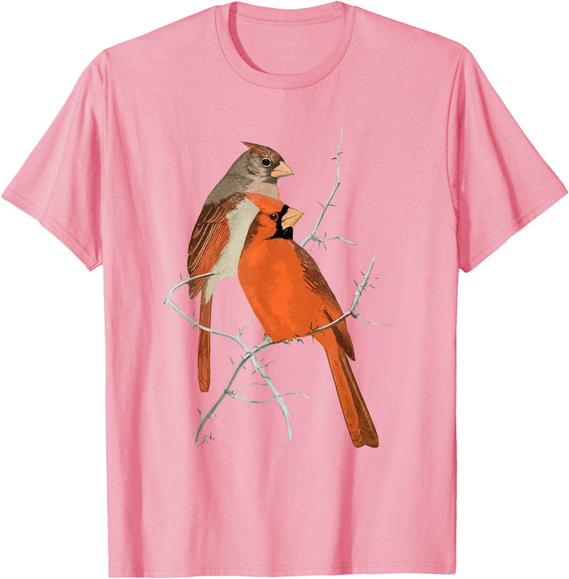 Red Cardinal Bird Male Female Vintage Red Cardinal Bird T-Shirt - Pink