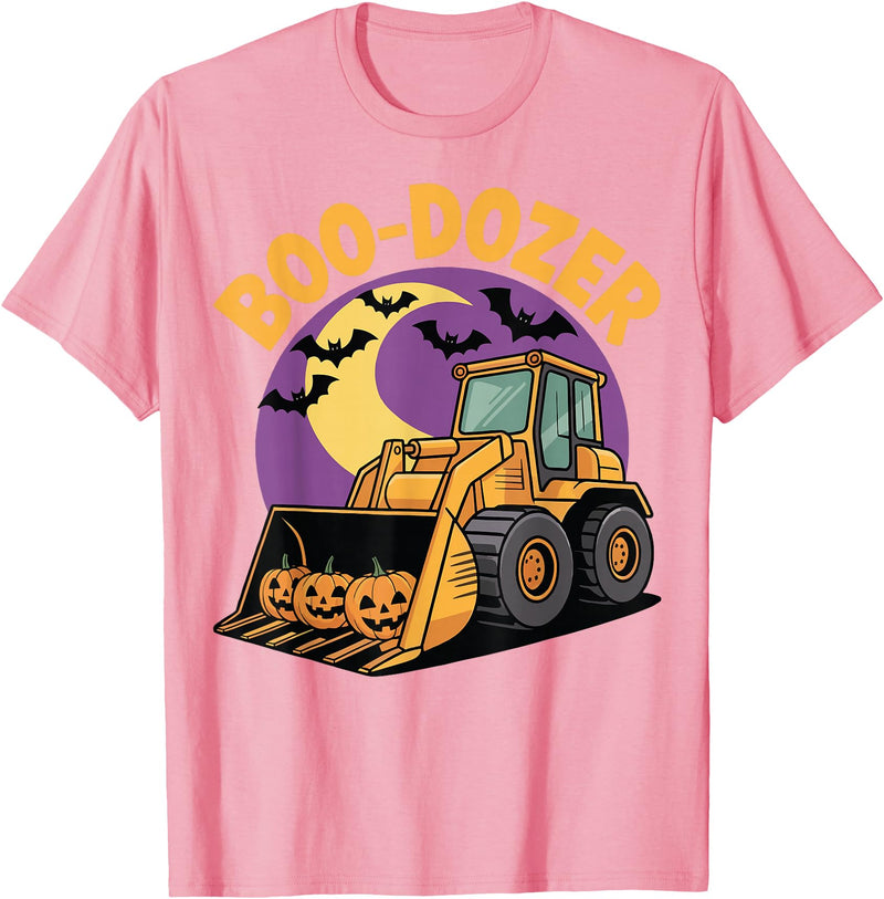 Bulldozer Halloween Costume Toddler Spooky Ghost Boo-Dozer Halloween Kids Bulldozer T-Shirt - Pink
