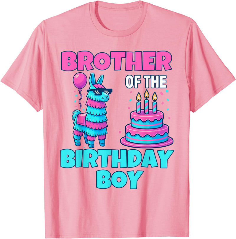 gaming gamer Birthday Llama Pinata Family Apparel Brother Birthday Boy Llama Pinata Party Family mathing Men T-Shirt - Pink