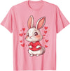 Rabbit Hearts Girls Love Women Kids Heart Bunny T-Shirt in Pink