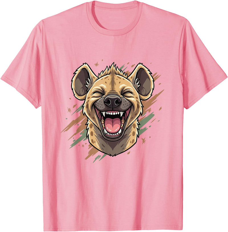 Laughing Hyena Cartoon Wild Safari Animal Hyena Laughing Face Funny Animal Safari Vibes T-Shirt - Pink