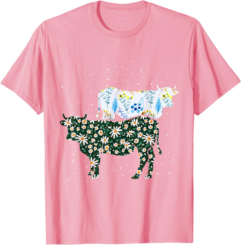 Vintage Animals Designs Vintage Cow T-Shirt - Pink