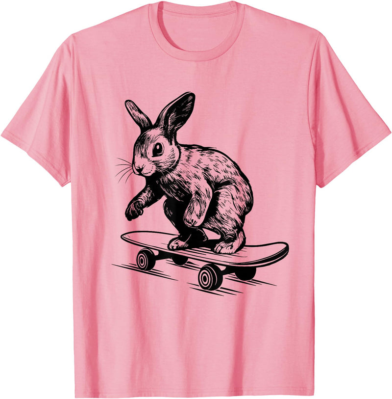 Rabbit Lover Bunny on Skateboard Easter Rabbit T-Shirt in Pink