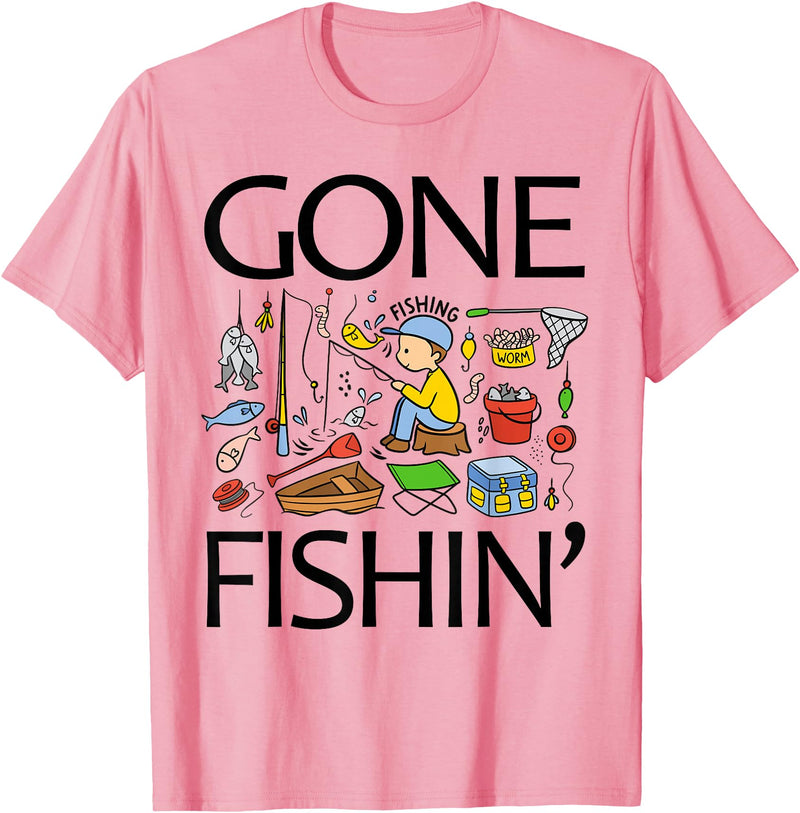 Funny Fishing Fishy Fisherman Fisher Anglers Shirt Gone Fishing-Shirt Youth Boys Kids Toddler Women Girls Cute T-Shirt - Pink