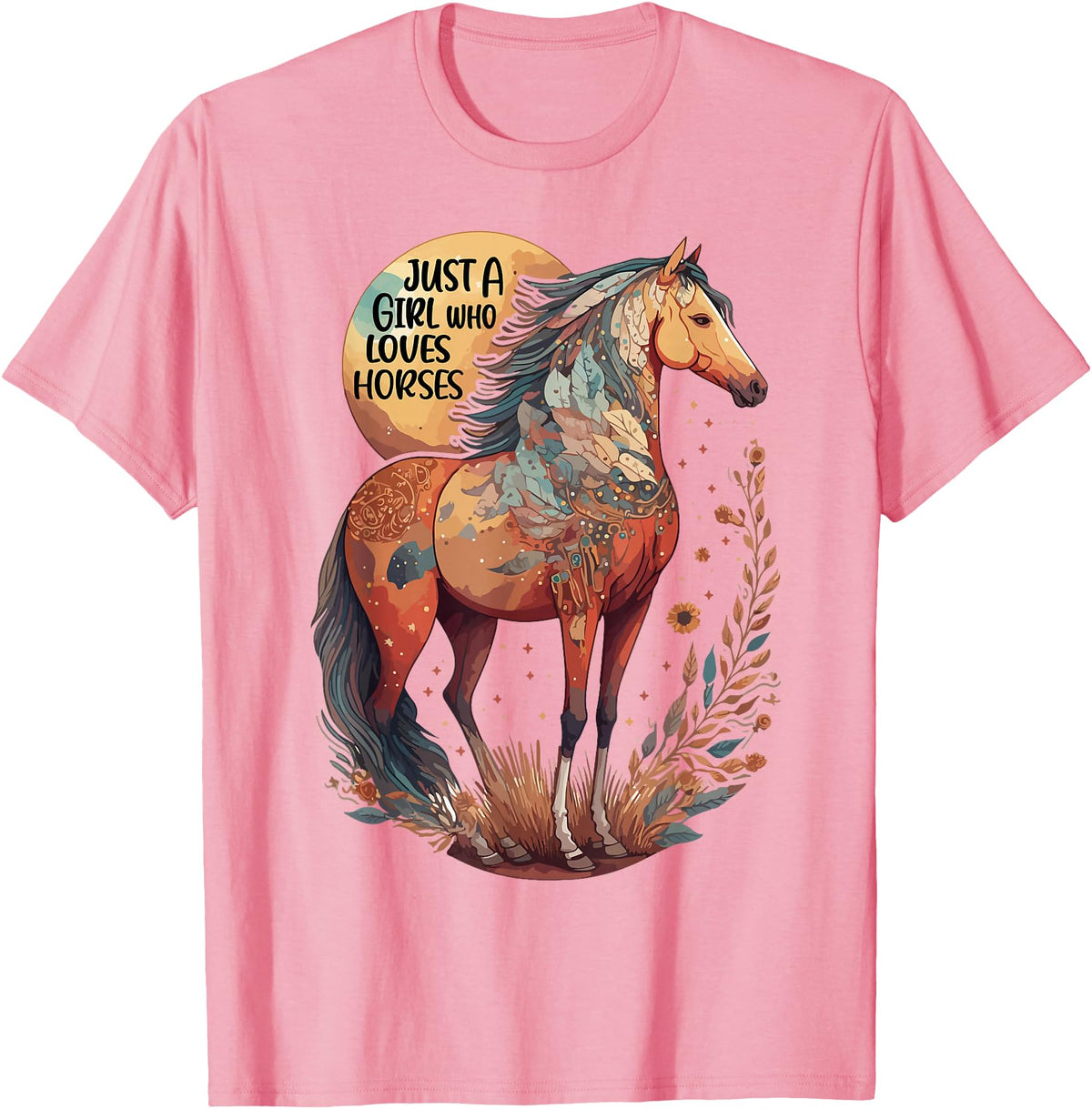 Just a girl who loves horses Co. Just a Girl who Loves Horses - Bohemian Horse Lover Themed T-Shirt - Pink