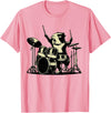 Retro Drummer Guinea Pig Lover Rock Design Guinea Pig Drummer Rock Drummer Guinea Pig Playing Drums T-Shirt - Pink