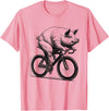 Pig Biker Pig Riding Bike Biker Bicycle Lover Biking T-Shirt - Pink