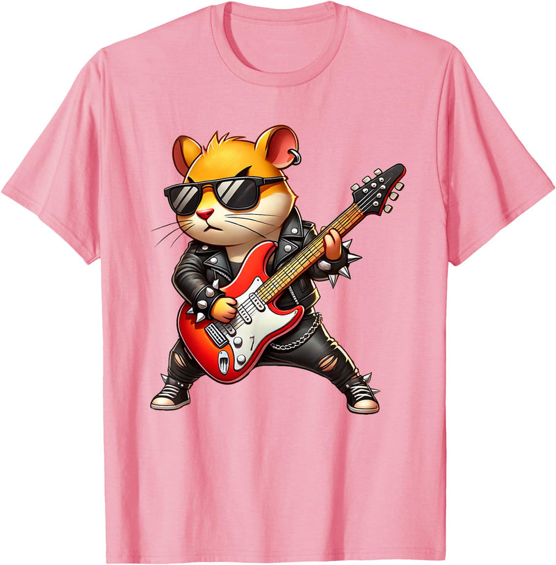 Hamster Electric Guitar Concert Music Lover Men Women Kids T-Shirt - Pink