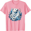 Arctic Polar Bear Floral Crystal Nature Winter Wildlife Polar Bear with Ice Flowers T-Shirt - Pink