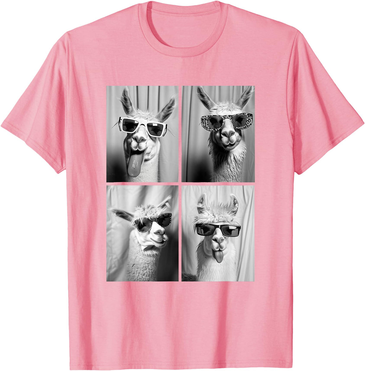 Funny Animal Photography Clothing Co. Funny Llamas with Sunglasses Cool Llama Animals Photo Booth T-Shirt - Pink