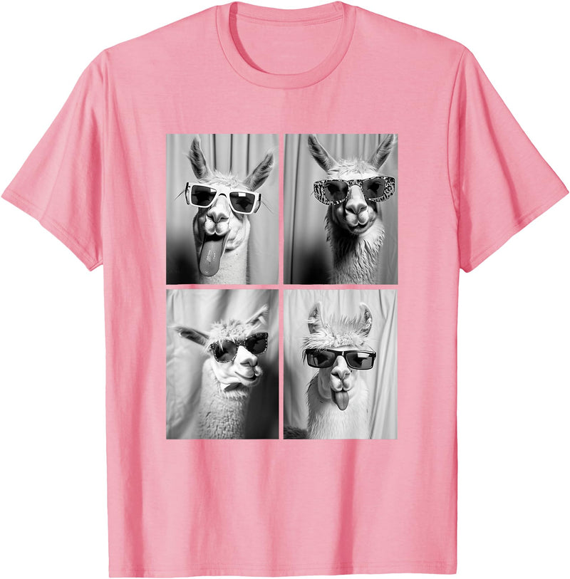 Funny Animal Photography Clothing Co. Funny Llamas with Sunglasses Cool Llama Animals Photo Booth T-Shirt - Pink