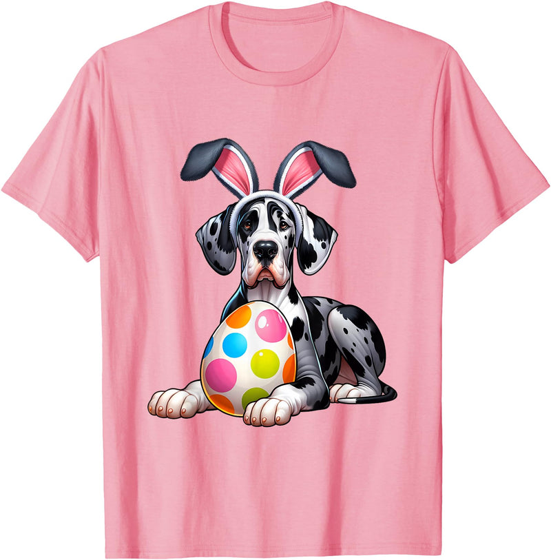 Great Dane Lovers Easter Egg Eggs Bunny Rabbits Rabbit T-Shirt in Pink