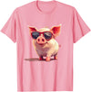 Funny Piggy Pig Sunglasses Piggy Costume for bespectacled Pigs Lovers T-Shirt - Pink