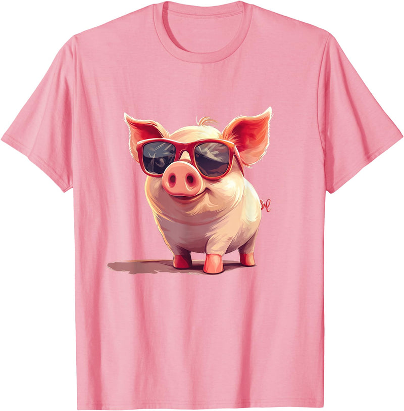 Funny Piggy Pig Sunglasses Piggy Costume for bespectacled Pigs Lovers T-Shirt - Pink