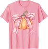 Coquette Halloween Tees NYC Coquette Autumn Pumpkin Pink Bow Girly Halloween Fall Women T-Shirt - Pink