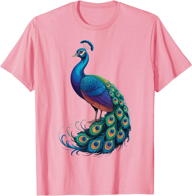Peacock Peafowl Colorful Bird Peacock Illustration T-Shirt - Pink