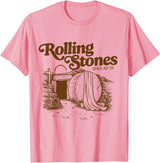 The Stone Was Rolled Away He Alive Retro Christian Easter T-Shirt in Pink