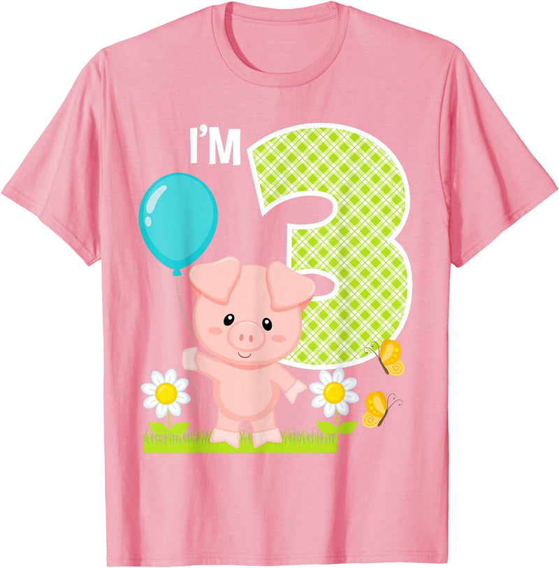 Cute Piglets Pig Barn Farm Birthday Party Supplies Pig 3rd Birthday Toddler 3 Year Old Birthday Boy Piglet Bday T-Shirt - Pink