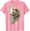 More Tribal Native American Totem Animal Art Bear Tribal Watercolor Bear Dream Catcher T-Shirt - Pink
