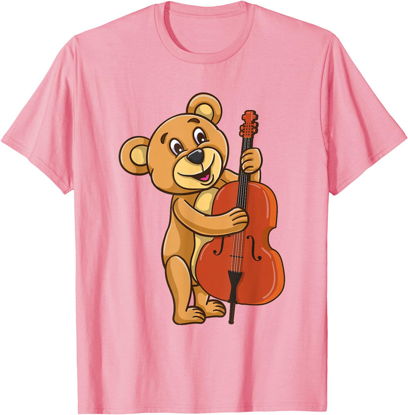 Teddy Bear Playing Cello T-Shirt - Pink