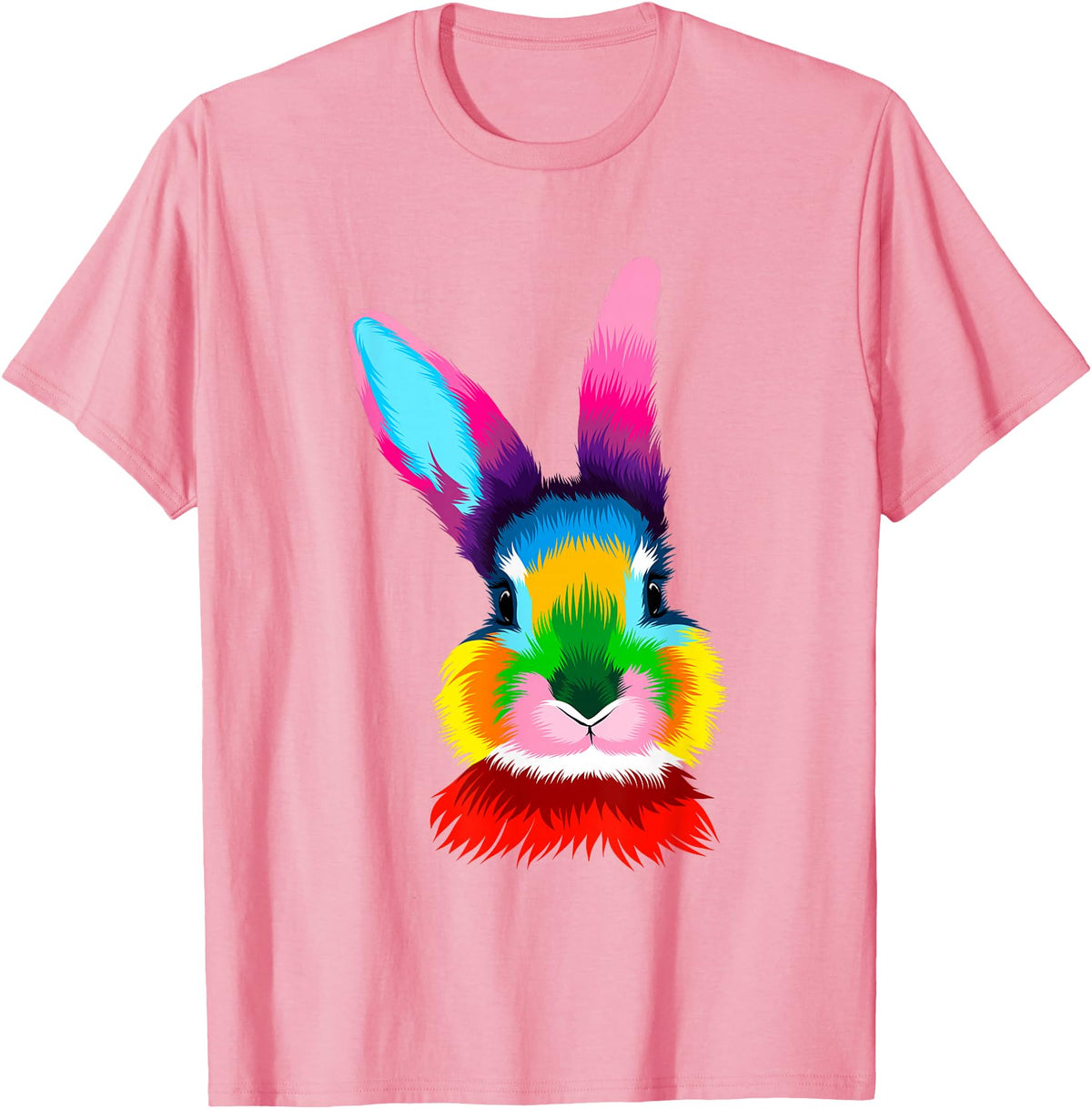Colorful Rabbit Head Safari Animal Art Wildlife T-Shirt in Pink