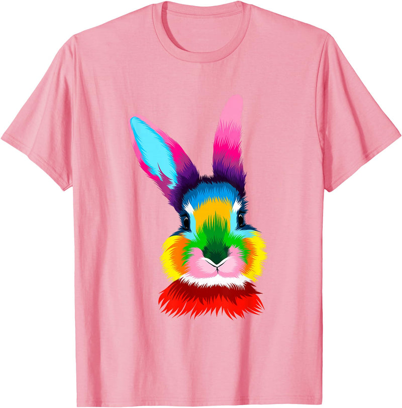 Colorful Rabbit Head Safari Animal Art Wildlife T-Shirt in Pink