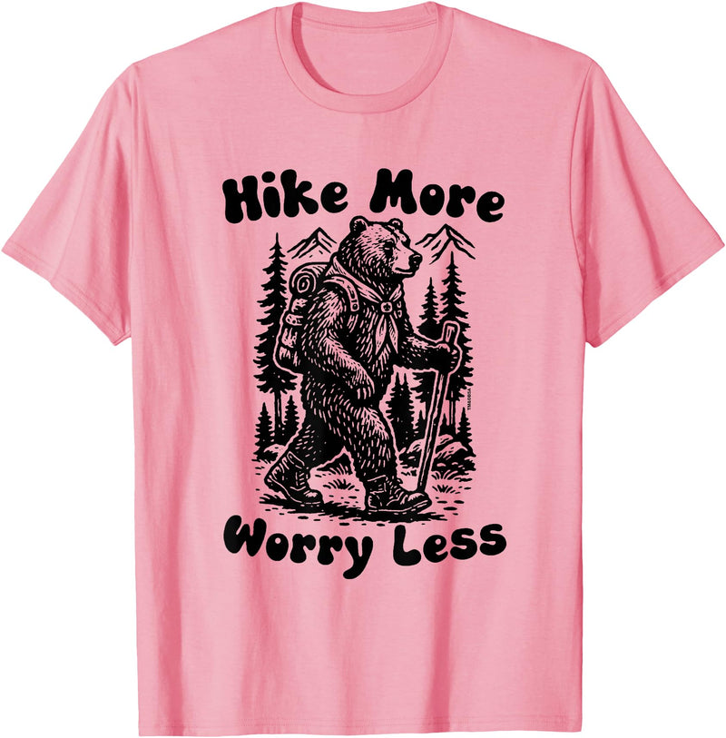 Outpost Scouting Gear by Giant Step Design Co. Hike More Worry Less Funny Cub Scouts BSA Hiking Bear T-Shirt - Pink