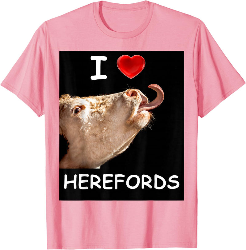 WhiteHorseDepot I Love Herefords with Cow Tongue T-Shirt - Pink