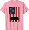 Farm Pig Patriotic United States Flag Kids Animal Patriotic Pig Silhouette American Flag Farm Kids Fourth T-Shirt - Pink