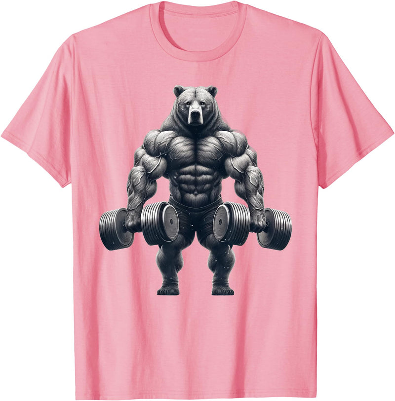 Bear Powerlifting Weightlifting Gym Apparel Bear Powerlifting Weightlifting Gym Workout T-Shirt - Pink