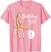 Giraffe Birthday Party by LazyPanda Giraffe 9th Birthday Girl 9 Years Old Giraffe Lover T-Shirt - Pink