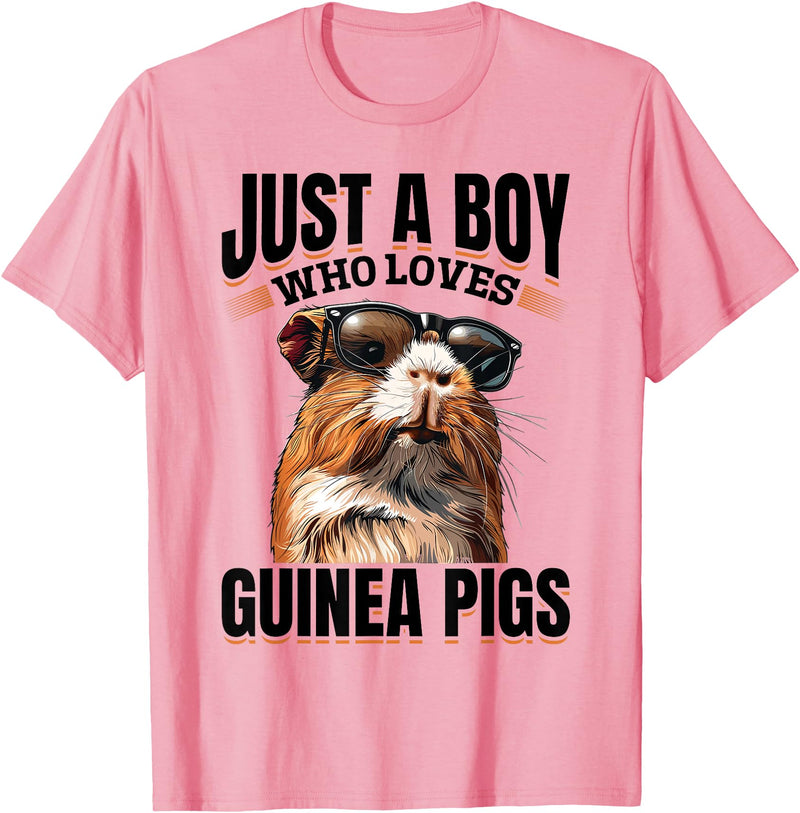 Funny Guinea Pig Pet Lover Rodent Lover Graphics Funny Guinea Pig Pet Lover Rodent Animal Just a Boy Who T-Shirt - Pink