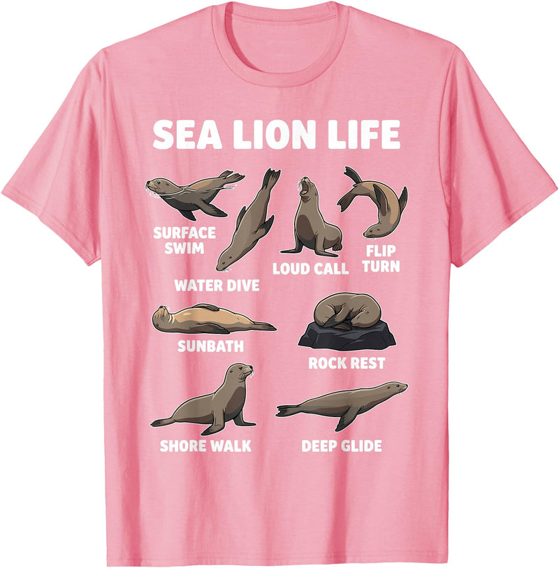 Sea Lion Lover Funny Ocean Animal Design Sea Lion Life Funny Seal Marine Animal Behavior T-Shirt - Pink