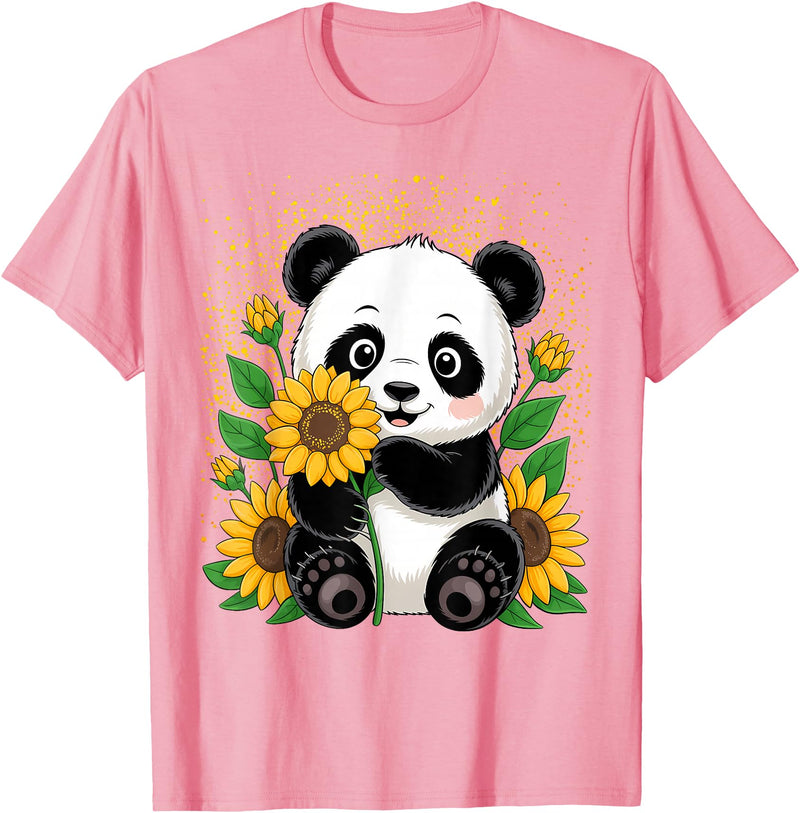 Panda Lover Gift Co. Panda Bear with Sunflowers, Panda Bear T-Shirt - Pink