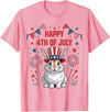 Happy 4th of July Patriotic Rabbit Animals Lovers Fireworks T-Shirt in Pink