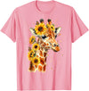 Funny Girl who loves Giraffe Sunflower Giraffe Cute Floral Safari Animal T-Shirt - Pink
